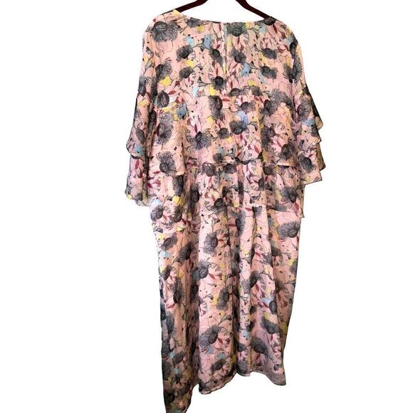 ELOQUII Layered Ruffle Crepe Pink Floral Print Short Sleeved Shift Dress Sz. 20 - Picture 3 of 16
